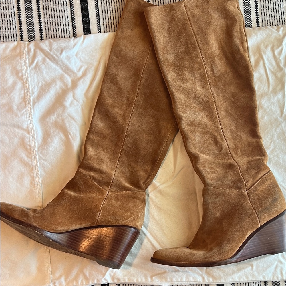 Vince Marlow tall knee-high wedge suede boots